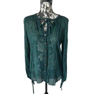 Anthropologie Maeve Della Sheer Blouse Top Shirt Long Sleeve Small Green